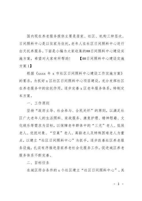 XX日间照料中心建设实施方案