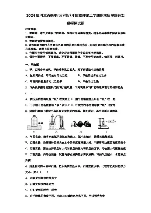 2024届河北省衡水市八校八年级物理第二学期期末质量跟踪监视模拟试题含解析