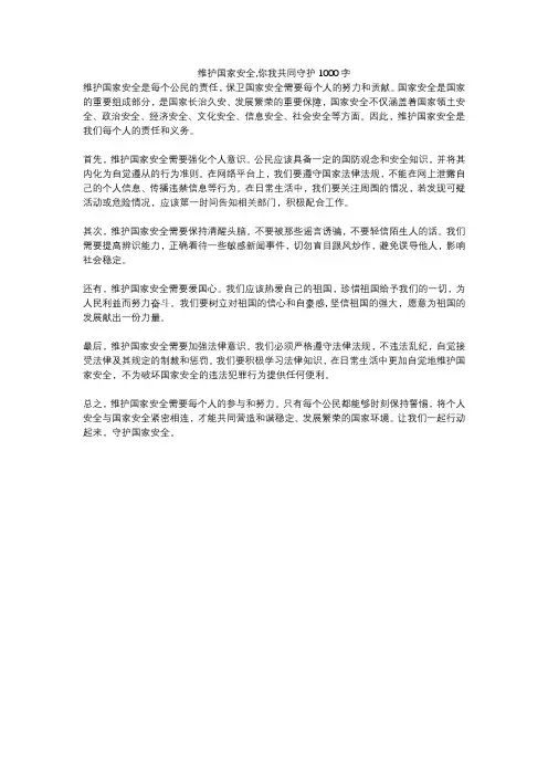 维护国家安全,你我共同守护1000字