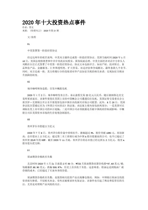 2020年十大投资热点事件