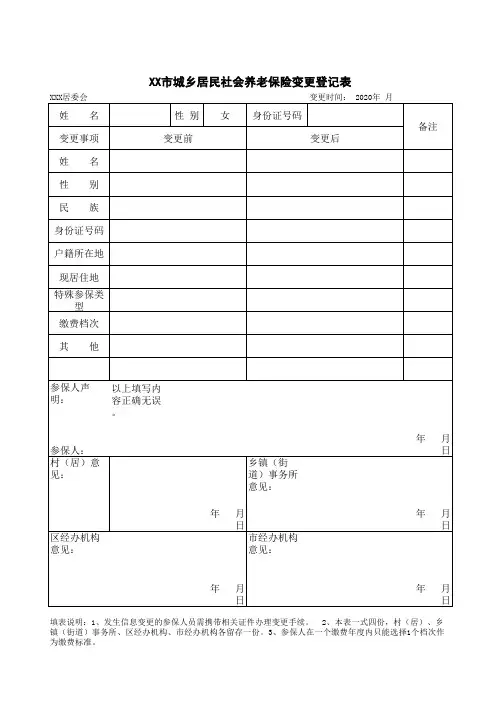 市城乡居民社会养老保险变更登记表