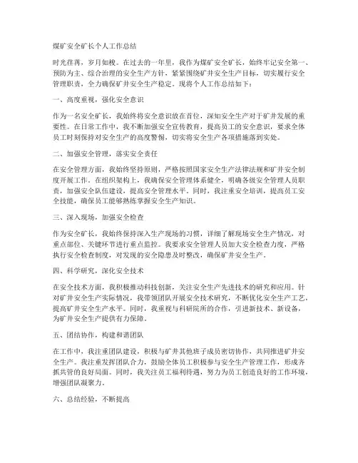 煤矿安全矿长个人工作总结