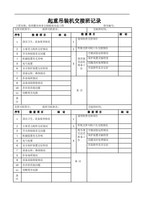 起重机交接班记录