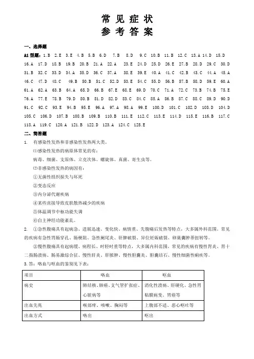 诊断学习题集 答案