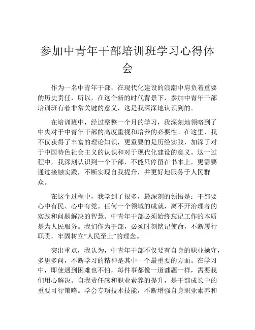 参加中青年干部培训班学习心得体会