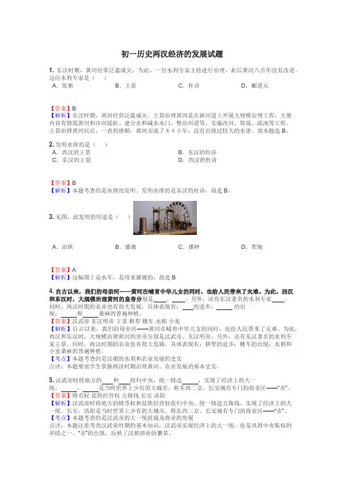 初一历史两汉经济的发展试题
