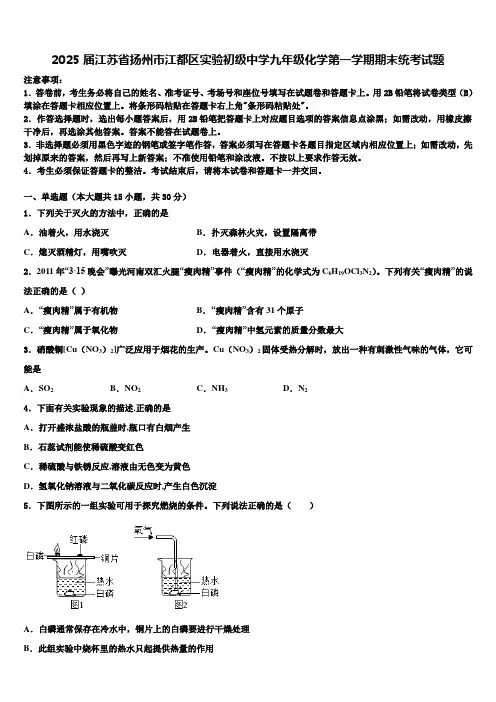 2025届江苏省扬州市江都区实验初级中学九年级化学第一学期期末统考试题含解析