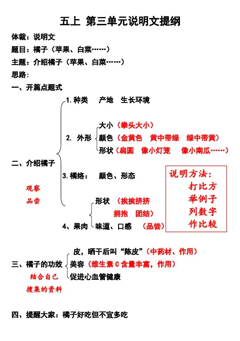 五上 第三单元说明文提纲