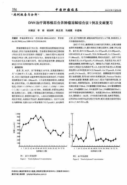 CVVH治疗肾移植后合并肿瘤溶解综合征1例及文献复习