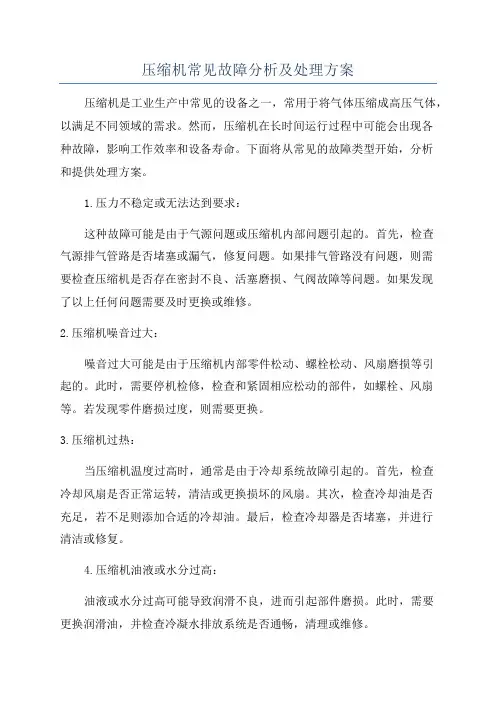 压缩机常见故障分析及处理方案