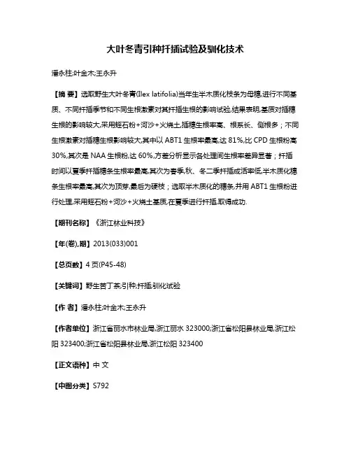 大叶冬青引种扦插试验及驯化技术