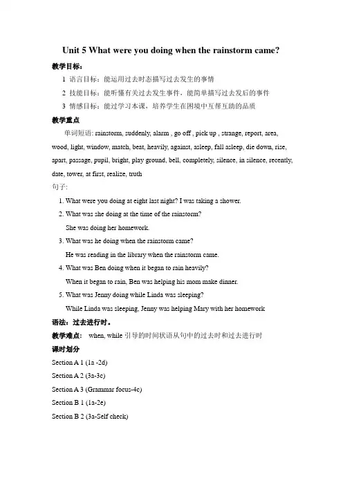 Unit 5 What were you doing when the rainstorm came？ 教案