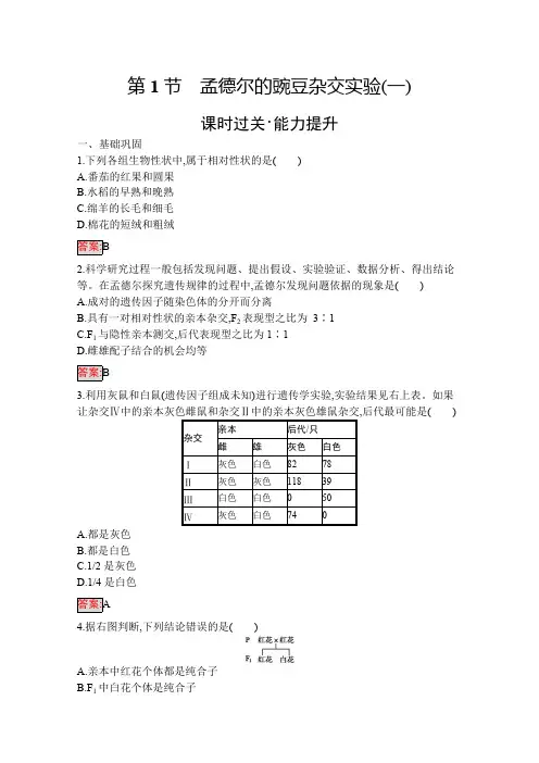 2019-2020学年高中生物人教版必修2配套习题：第1章 第1节 孟德尔的豌豆杂交实验(一) 