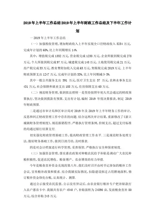2019年上半年工作总结 2019年上半年财政工作总结及下