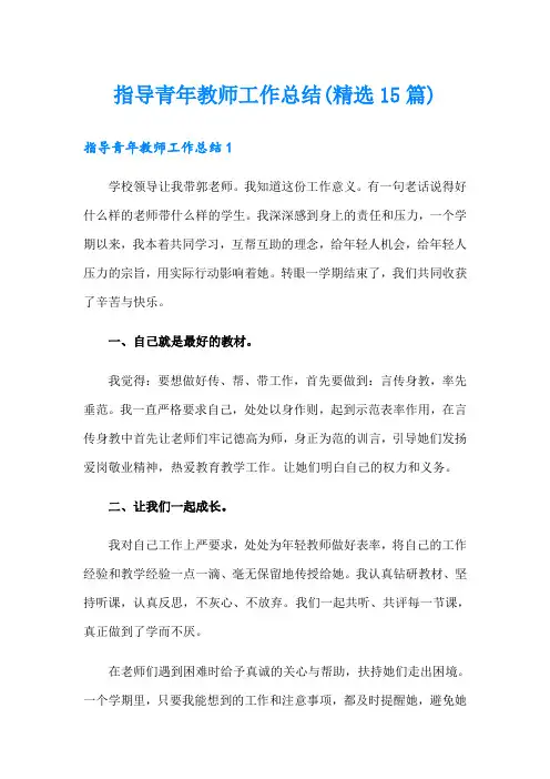指导青年教师工作总结(精选15篇)