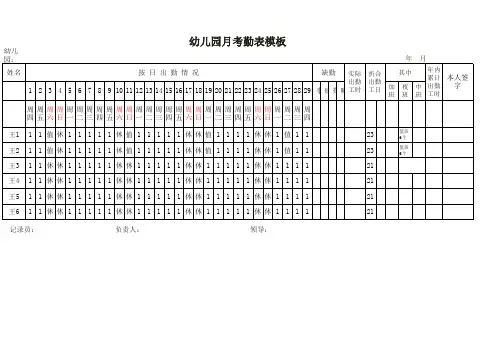 幼儿园月考勤表模板