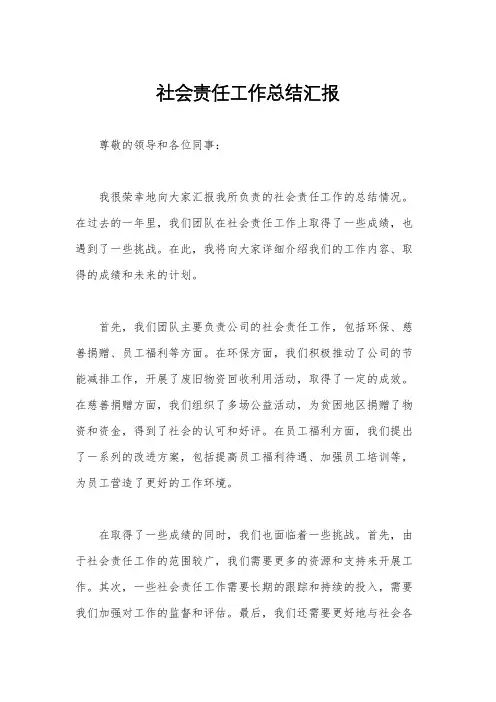 社会责任工作总结汇报