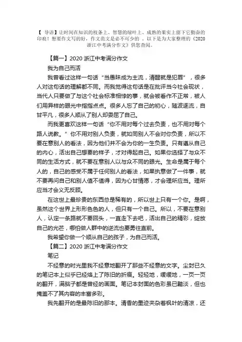 2020浙江中考满分作文