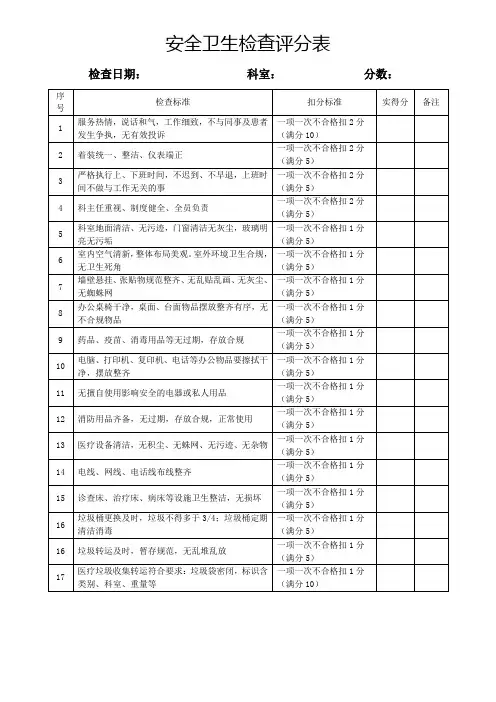 医院安全卫生检查评分表