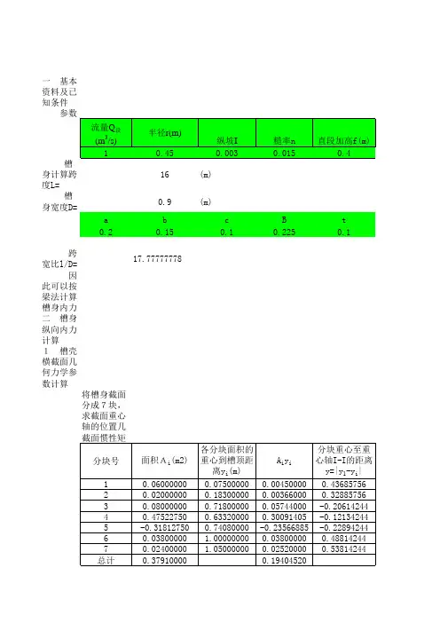 U型渡槽结构计算和配筋计算槽壁15cm(a=200)
