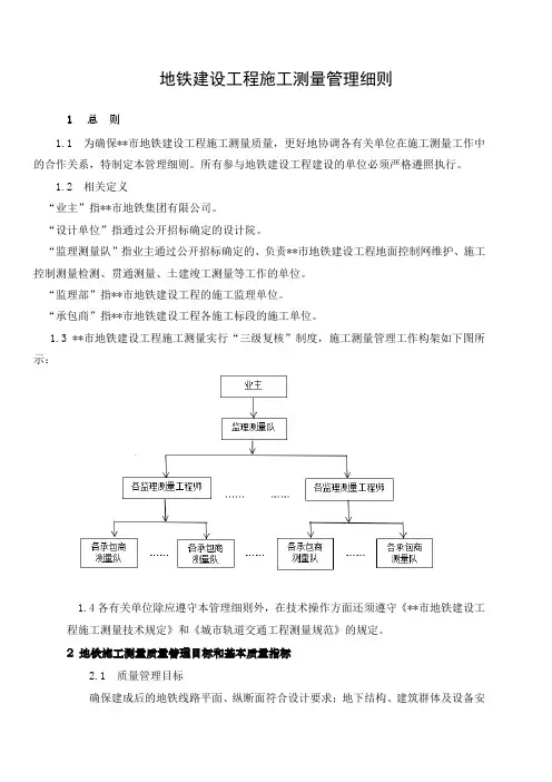 城市轨道交通地铁工程测量管理细则及技术规定