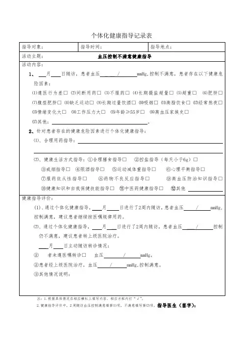 高血压个体化健康教育活动记录表