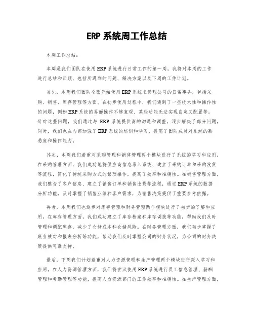 ERP系统周工作总结