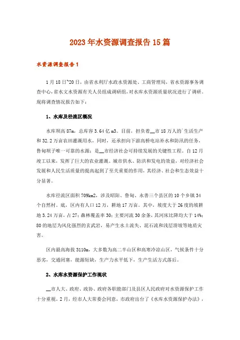 2023年水资源调查报告15篇_8
