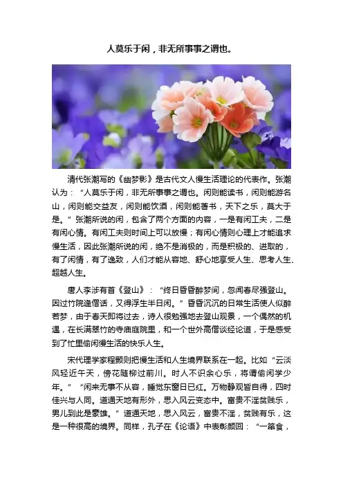 人莫乐于闲，非无所事事之谓也。