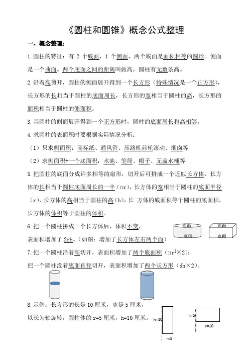 六年级数学圆柱和圆锥概念及公式汇总整理