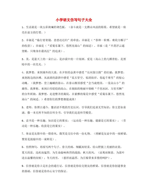 2021年最新小学语文仿写句子练习小升初必练