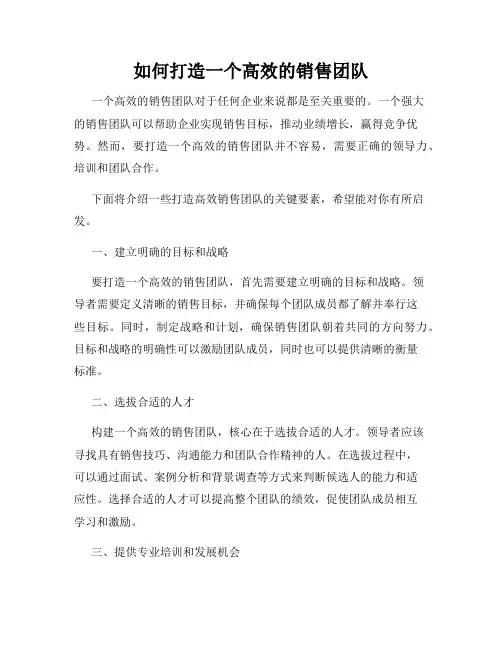 如何打造一个高效的销售团队