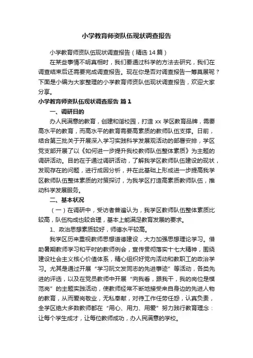 小学教育师资队伍现状调查报告（精选14篇）