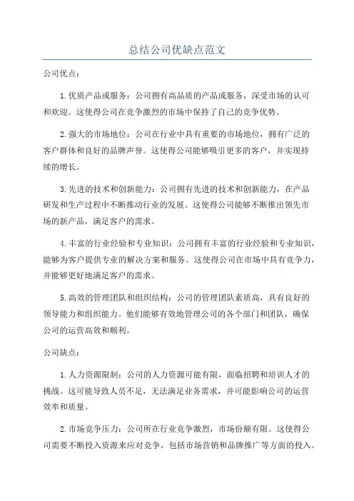 总结公司优缺点范文