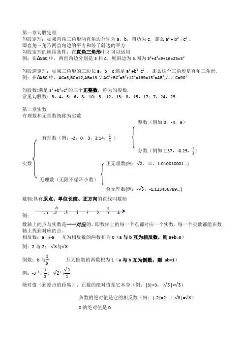 北师大版八年级上册知识点整理
