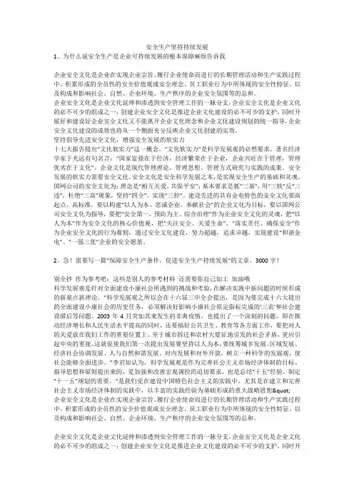安全生产坚持持续发展安全生产