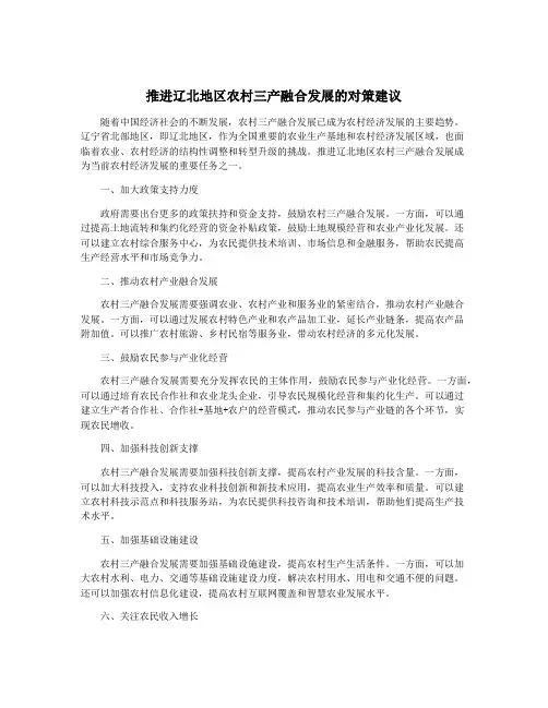 推进辽北地区农村三产融合发展的对策建议