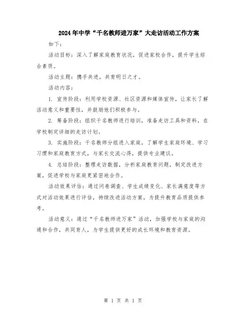 2024年中学“千名教师进万家”大走访活动工作方案