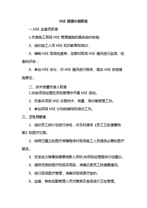 HSE管理小组职责