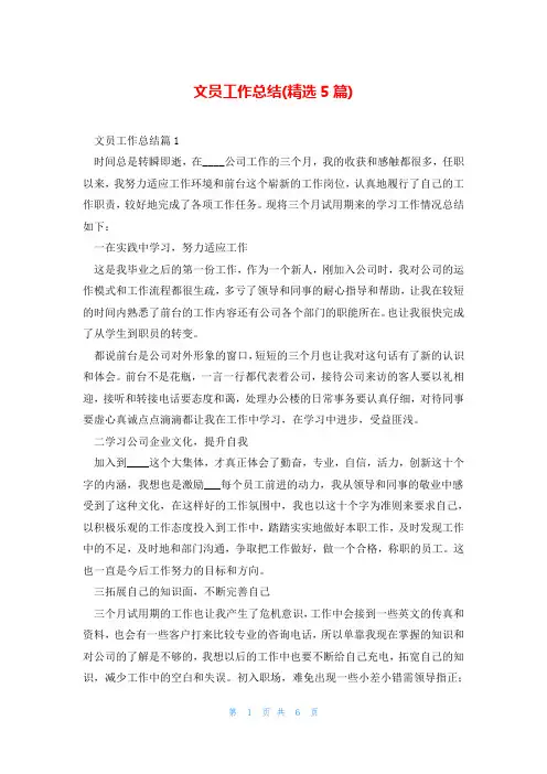 文员工作总结(精选5篇)