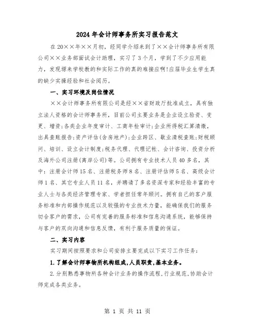 2024年会计师事务所实习报告范文(三篇)