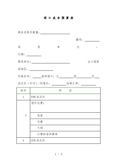 进出口成本预算表3