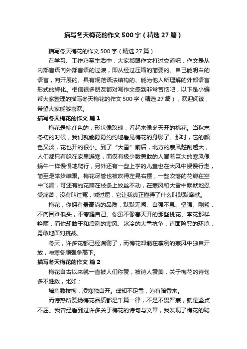 描写冬天梅花的作文500字（精选27篇）
