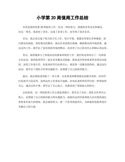 小学第20周值周工作总结
