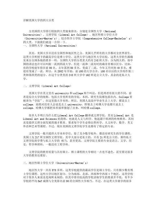 详解美国大学的四大分类