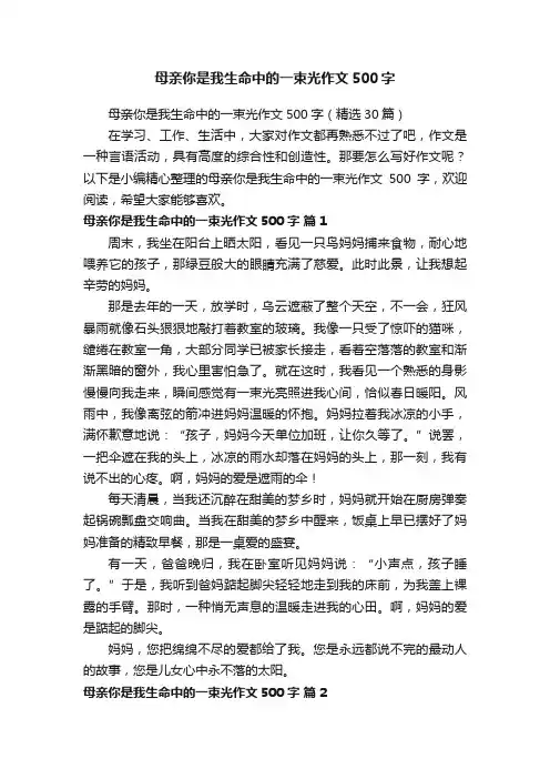 母亲你是我生命中的一束光作文500字（精选30篇）