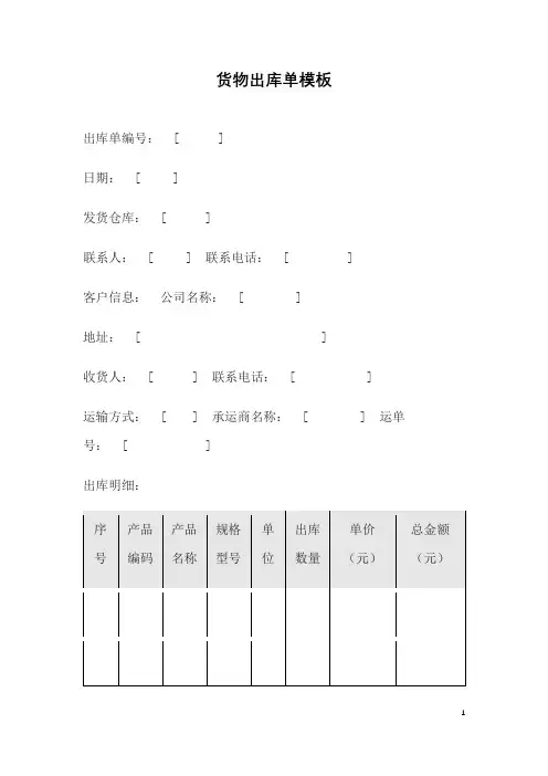 货物出库单模板
