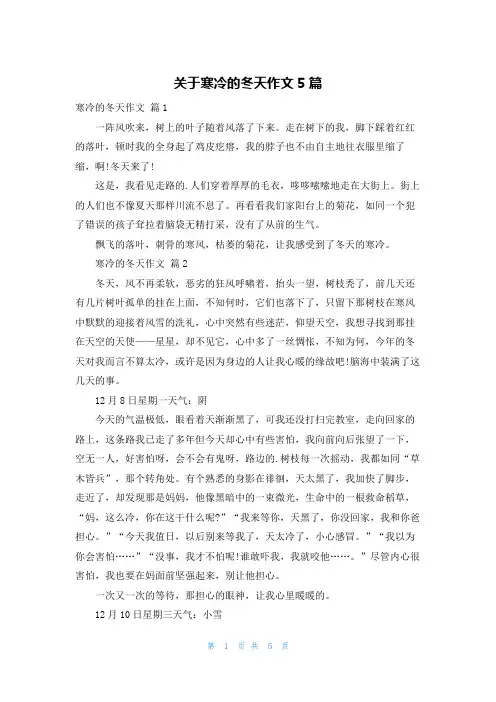 关于寒冷的冬天作文5篇