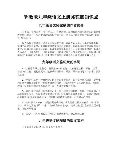鄂教版九年级语文上册骆驼赋知识点