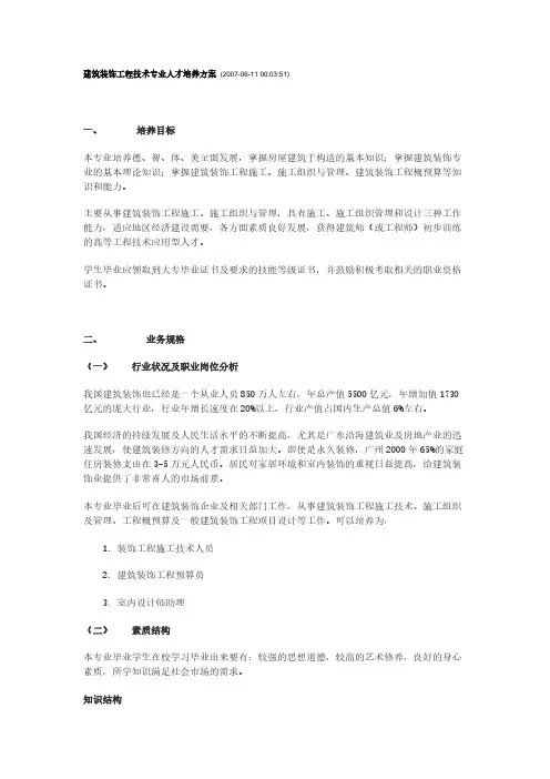 【VIP专享】建筑装饰工程技术专业人才培养方案